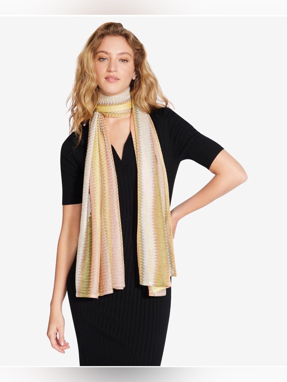 Steve Madden Pastel Striped Knit Scarf in Pink, Yellow & Cream